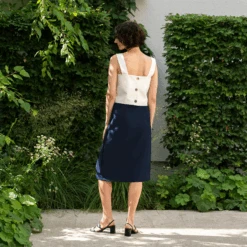 Wrap Pencil Skirt Everly -Menique MENIQUE Linen Skirt Everly Storm Blue