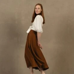 Linen Circle Skirt Evelyn 23 Linen Circle Skirt Evelyn -Menique MENIQUE Linen Skirt EVELYN Almond Brown 1 1