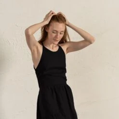 Strap Back Dress Soleil 19 Strap Back Dress Soleil -Menique MENIQUE Linen Strap Back Dress Soleil Pure Black
