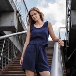 Bow Side Tie Top Audrey -Menique MENIQUE Linen TopAUDREYStormBlue 2