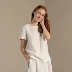 Linen T-Shirt Top Emma Pure White -Menique MENIQUE Linen TopEMMA