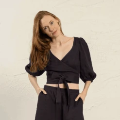 Wrap Crop Top Jenny -Menique MENIQUE Linen Wrap TopJENNYPureBlack 1