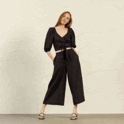 Wrap Crop Top Jenny -Menique MENIQUE Linen Wrap Top JENNY Culottes LANA PURE BLACK