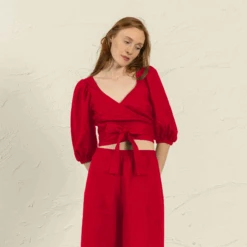 Wrap Crop Top Jenny -Menique MENIQUE Linen Wrap Top JENNY Pure Red