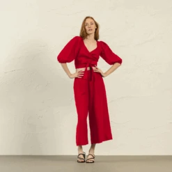 Wrap Crop Top Jenny -Menique MENIQUE Linen Wrap Top JENNY Pure Red Culottes LANA