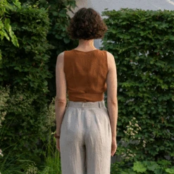 Linen Wrap Crop Top Aria 18 Linen Wrap Crop Top Aria -Menique MENIQUE LinenTopAriaAlmondBrown