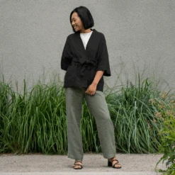 Short Sleeve Cardigan Sakura 16 Short Sleeve Cardigan Sakura -Menique MENIQUE Linen Jacket Sakura Pure Black