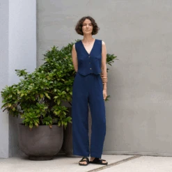 Wide Leg Pants Havana -Menique MENIQUE Linen Pants Havana Linen Vest Ava Storm Blue