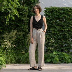 Linen Wrap Crop Top Aria 17 Linen Wrap Crop Top Aria -Menique MENIQUE Linen Pants LotusLinen Top Aria PURE BLACK