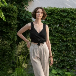 Linen Wrap Crop Top Aria 16 Linen Wrap Crop Top Aria -Menique MENIQUE Lotus Aria Pure Black