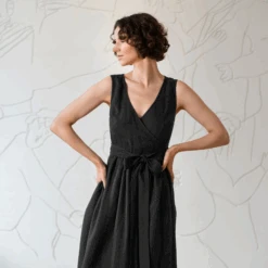 Linen Wrap Dress Macie 22 Linen Wrap Dress Macie -Menique MENIQUE Macie Pure Black