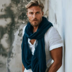 Linen Scarf For Men -Menique MENIQUE Men s Linen ScarfSTORMBLUE 5