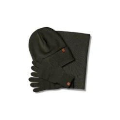 Men's Knit Beanie, Gaiter & Gloves 3-Piece -Menique MENIQUE Womens Beanie Gaiter Gloves Knitted Set Dark Green