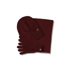 Men's Knit Beanie, Gaiter & Gloves 3-Piece -Menique MENIQUE Womens Beanie Gaiter Gloves Knitted Set Royal Cherry