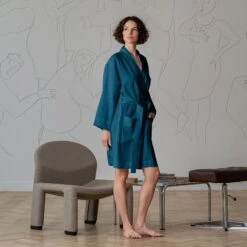 Women's Linen Bath Robe 10 Women's Linen Bath Robe -Menique MENIQUE linen Edvina 11 1 1