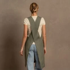 Linen Cooking Apron -Menique MENIQUE Linen Apron Stone Green 4
