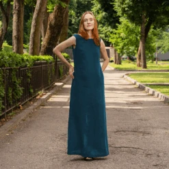 Maxi Open Back Dress Stella -Menique MENIQUE linen Brigita Cobalt Blue