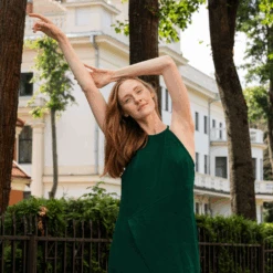 Maxi Open Back Dress Stella -Menique MENIQUE linen Brigita Stella Dark Green