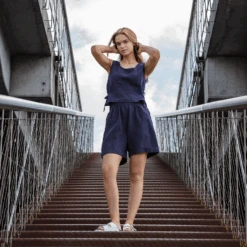 Bow Side Tie Top Audrey -Menique MENIQUE linen Gabija Audrey Storm Blue 2