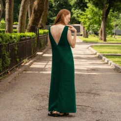 Maxi Open Back Dress Stella -Menique MENIQUE linen Stella Dark Green 2