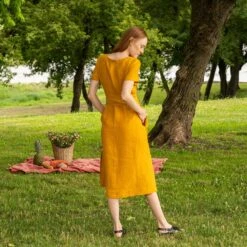 Short Sleeve Linen Wrap Dress Milly -Menique MENIQUElinenBrigita1Milly 6