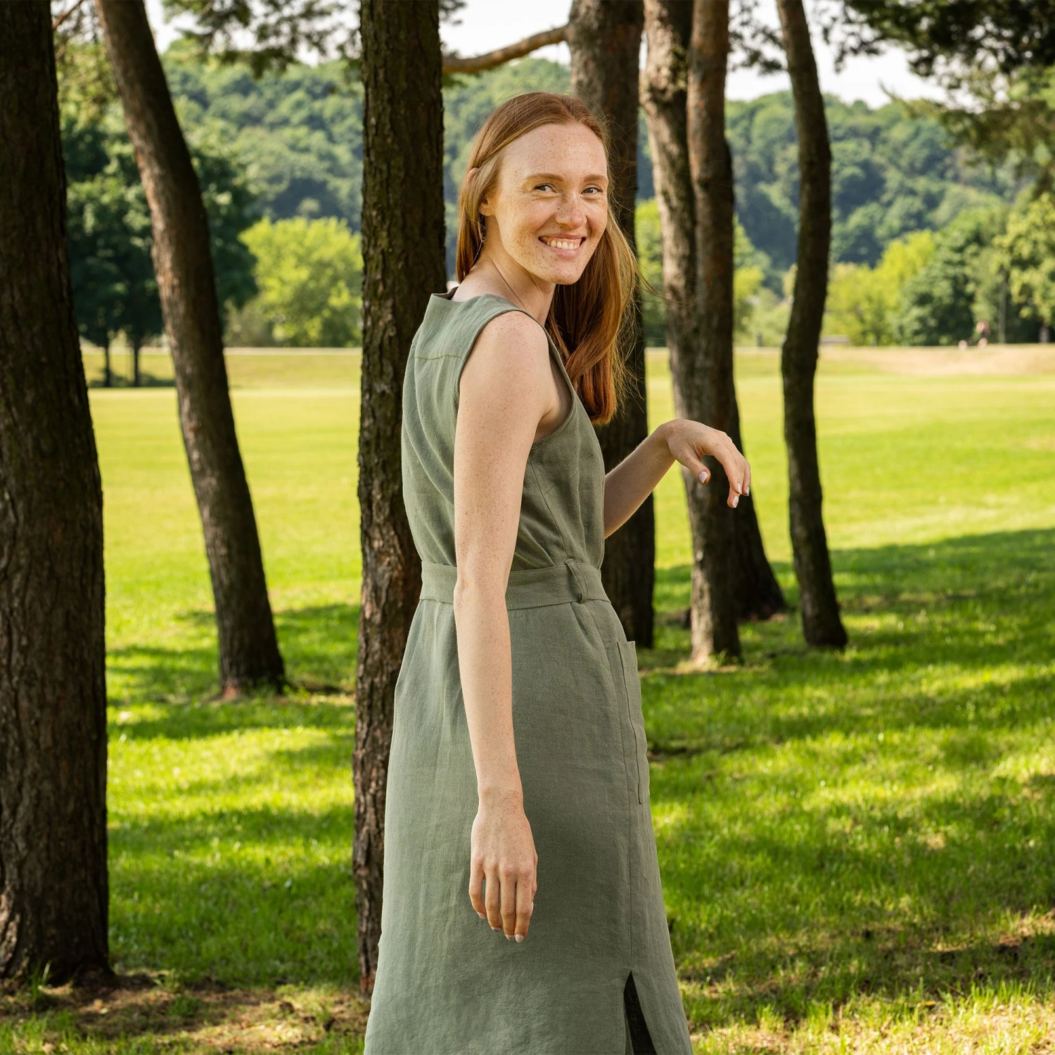 Linen V-Neck Dress With Belt Sierra 8 Linen V-Neck Dress With Belt Sierra - Image 8