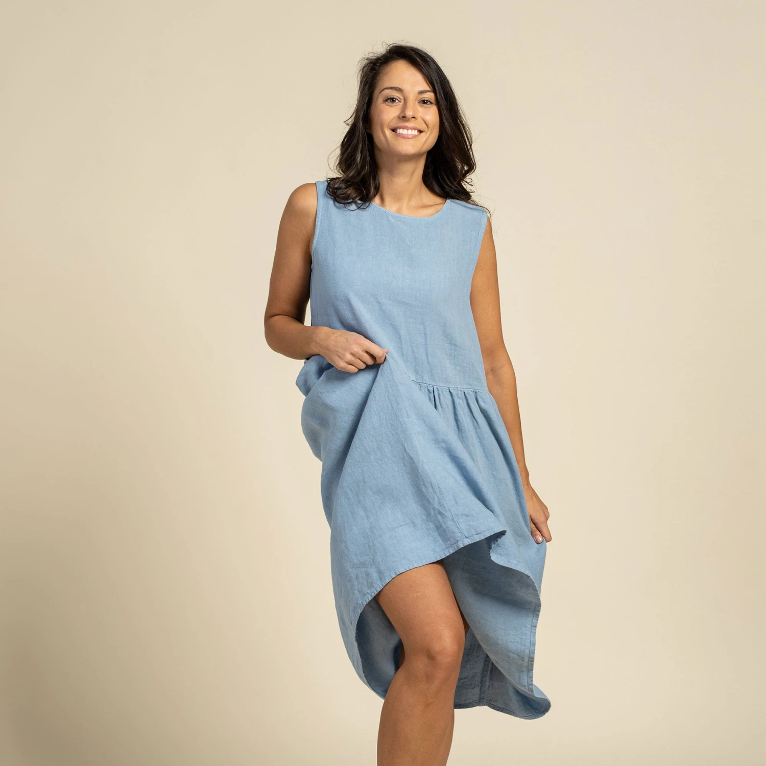 Linen Smock Dress Maya Cloudy Blue 2 Linen Smock Dress Maya Cloudy Blue - Image 2