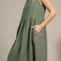 Linen Smock Dress Maya Stone Green 10 Linen Smock Dress Maya Stone Green -Menique Maya Dress StoneGreen 4