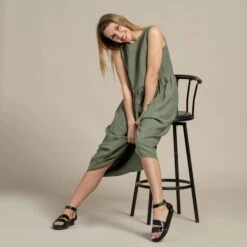 Linen Smock Dress Maya Stone Green 11 Linen Smock Dress Maya Stone Green -Menique Maya Dress StoneGreen 8