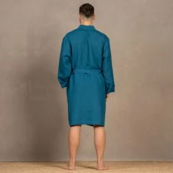 Men's Linen Short Bathrobe -Menique Men s Bathrobe Cobalt Blue 5 1