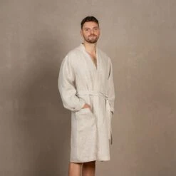 Men's Linen Short Bathrobe