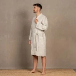 Men's Linen Short Bathrobe -Menique Men s Bathrobe Natural 8 6bfc7828 d0a2 49f0 8e22 b5629bf82765