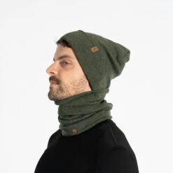 Men's Knit Beanie & Gaiter 2-Piece -Menique Men sKnitBeanieGaiterSetDarkGreen 2