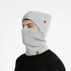 Men's Knit Beanie & Gaiter 2-Piece -Menique Men sKnitBeanieGaiterSetLightGray 3