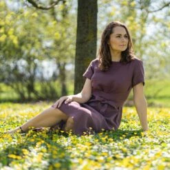 Short Sleeve Obi Wrap Dress Milly -Menique Milly Dress Shadow Purple 1