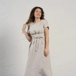 Short Sleeve Linen Wrap Dress Milly -Menique Milly Natural 3