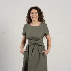 Short Sleeve Obi Wrap Dress Milly -Menique Milly Stone Green 3 1