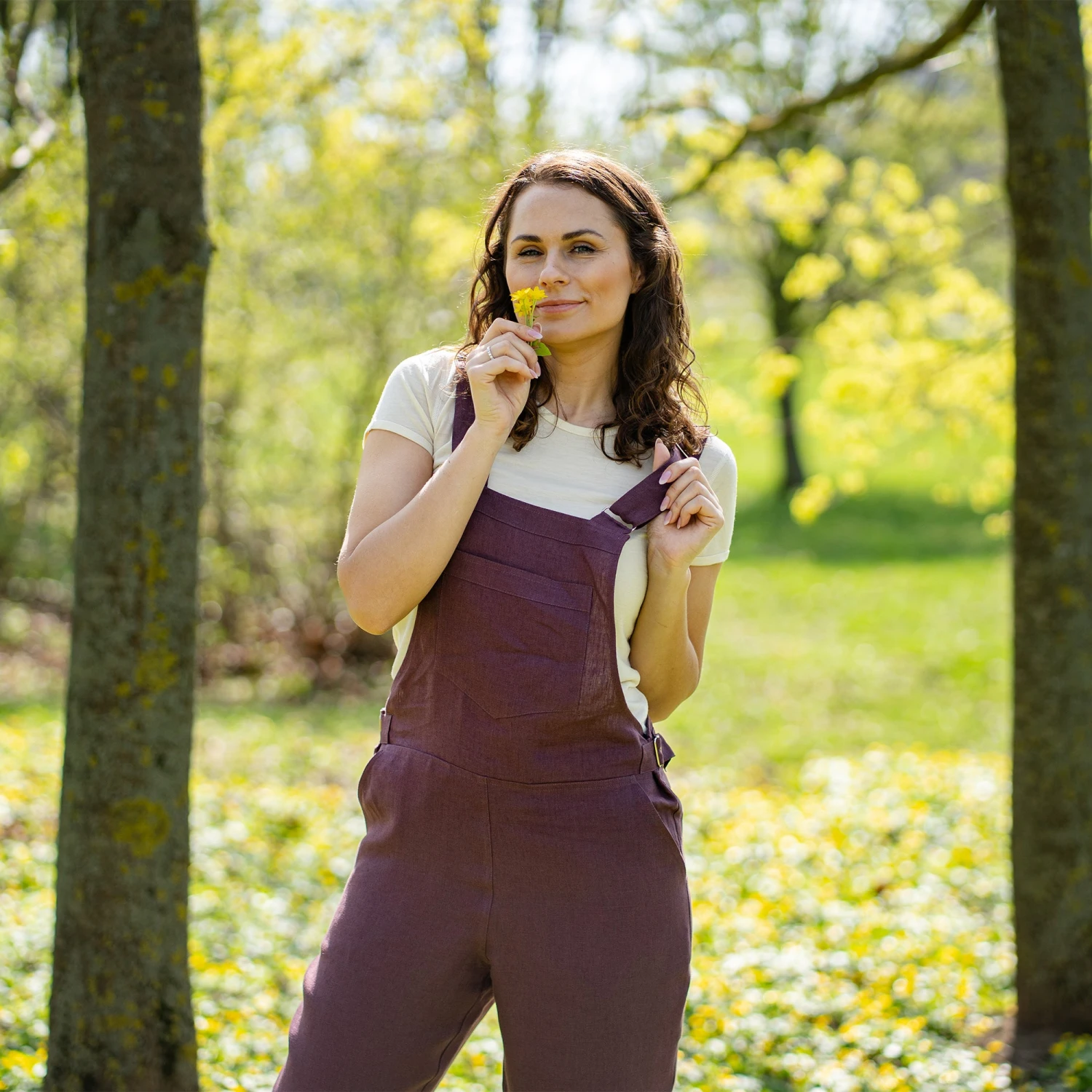Linen Pinafore Jumpsuit Nicci Shadow Purple 1 Linen Pinafore Jumpsuit Nicci Shadow Purple