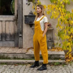 Linen Pinafore Jumpsuit Nicci Spicy Yellow 13 Linen Pinafore Jumpsuit Nicci Spicy Yellow -Menique Nicci Jumpsuit Spicy Yellow 6