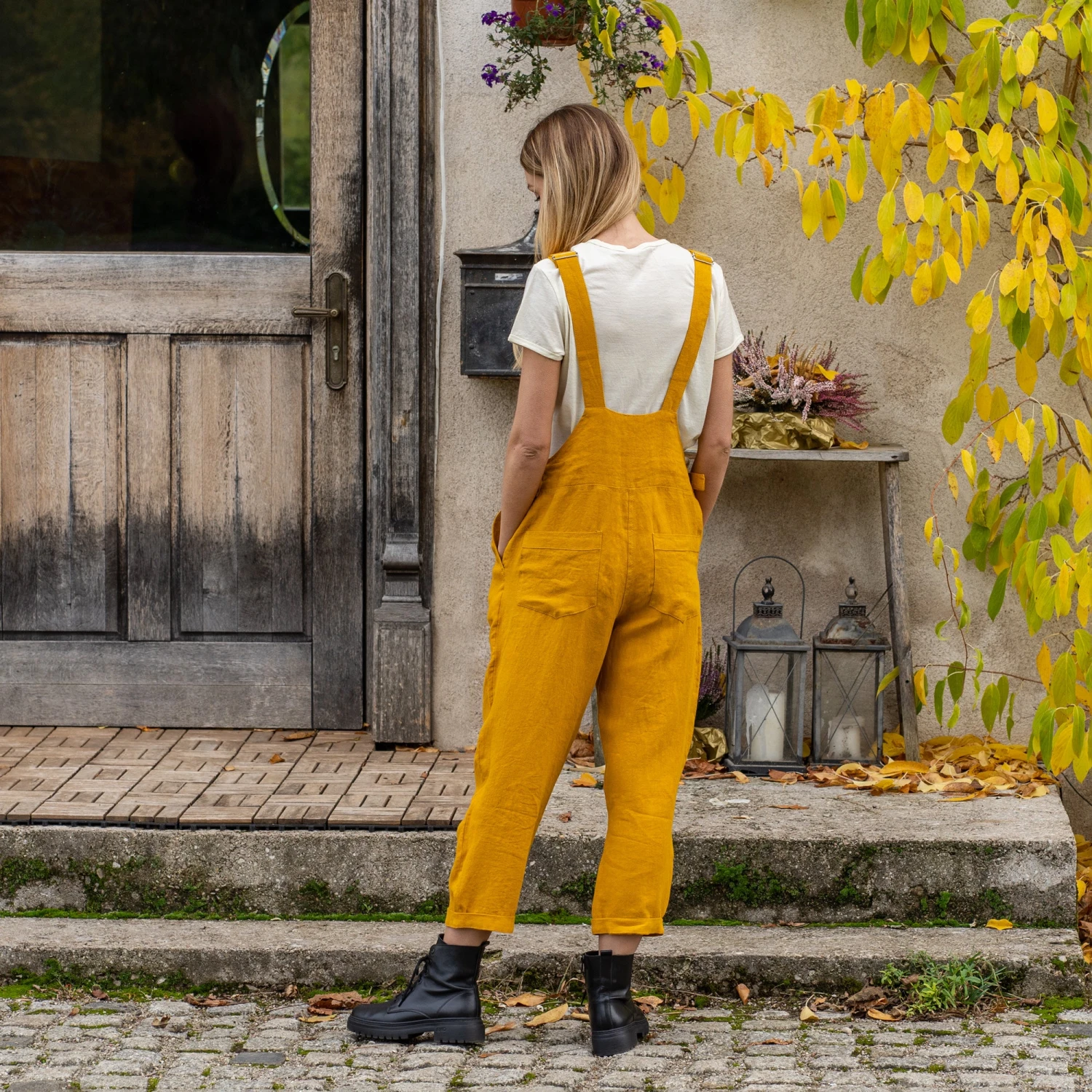 Linen Pinafore Jumpsuit Nicci Spicy Yellow 8 Linen Pinafore Jumpsuit Nicci Spicy Yellow - Image 8