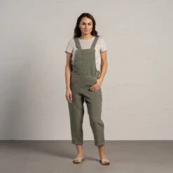 Linen Pinafore Jumpsuit Nicci Stone Green -Menique Nicci Stone Green 1 1 1