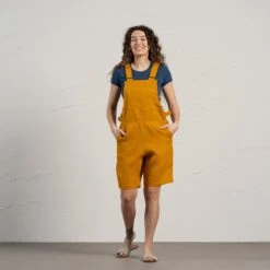 Linen Short Romper Nino 16 Linen Short Romper Nino -Menique Nino Spicy Yellow 1