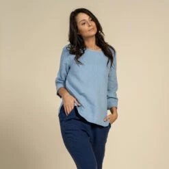 Linen Blouse Nora Cloudy Blue -Menique Nora Cloudy Blue 3