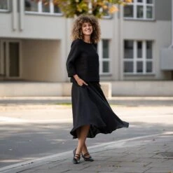 Linen Skirt Evelyn -Menique Nora Linen Blouse Evelyn Skirt Pure Black 4