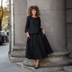 Linen Circle Skirt Evelyn 20 Linen Circle Skirt Evelyn -Menique Nora Linen Blouse Evelyn Skirt Pure Black 6 1