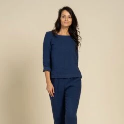 Long Sleeve Blouse & Pants 2-Piece Storm Blue -Menique Nora Dakota Two Piece Set Storm Blue 5