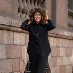 Linen Shirt & Wide Pants 2-Piece -Menique Rebeca Linen Shirt Pure Black 6