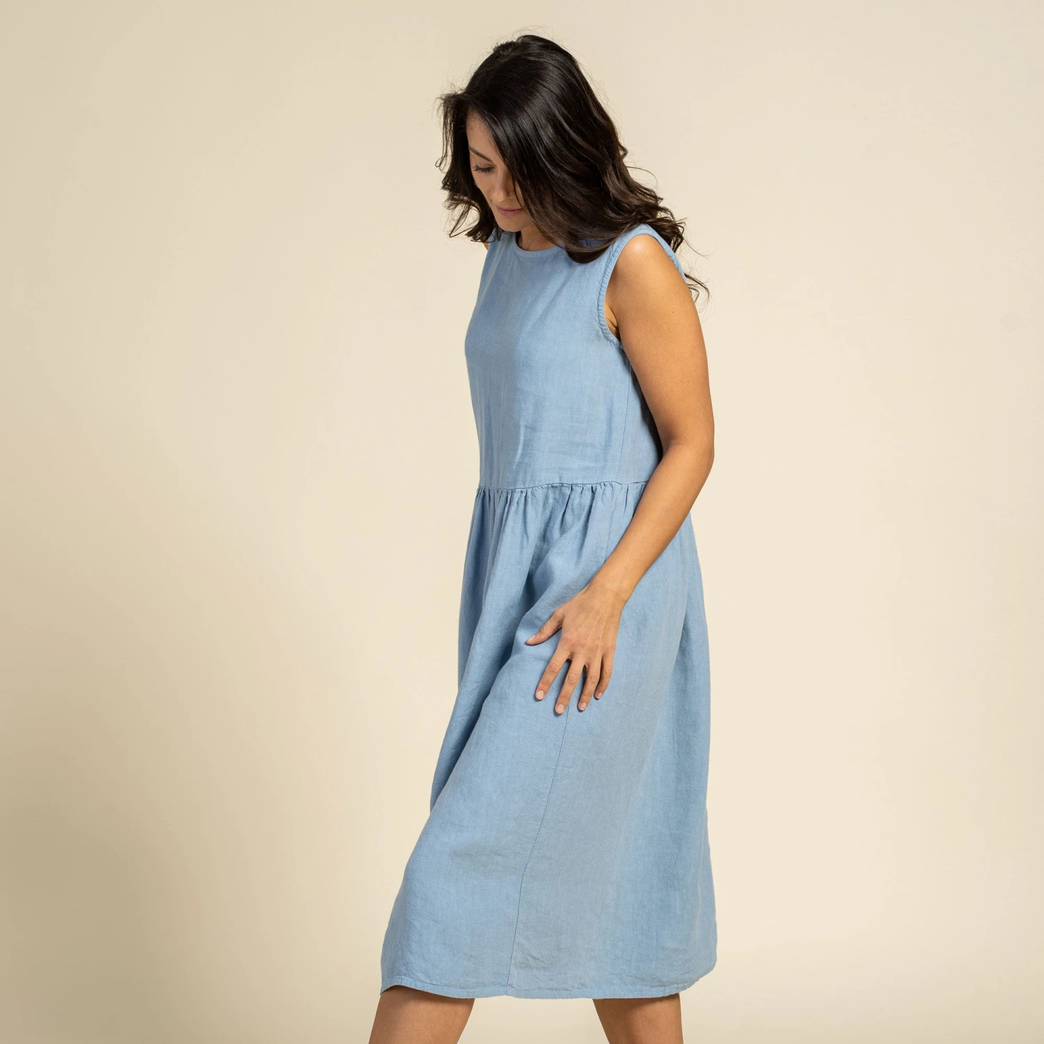 Linen Smock Dress Maya Cloudy Blue 4 Linen Smock Dress Maya Cloudy Blue - Image 4