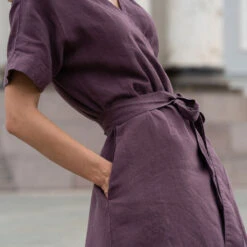 Linen Wrap Dress Eliana Shadow Purple 11 Linen Wrap Dress Eliana Shadow Purple -Menique SP 02936