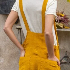 Linen Pinafore Jumpsuit Nicci Spicy Yellow 12 Linen Pinafore Jumpsuit Nicci Spicy Yellow -Menique SP 03290